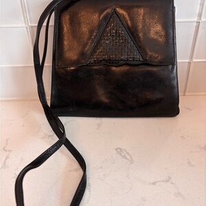 Vintage Black Leather Ronora Crossbody Bag Made in Canada